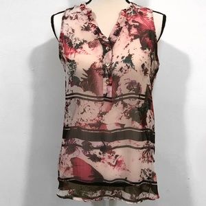 New York & Company Sheer Floral Button Down Top
